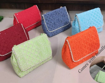 Pochette pour femme Indian Chikankari Work Clutch Bag Handmade Clutch Purse Purse Clutch Handbag Cadeau d'anniversaire pour elle Cadeau pour femme, Cadeau pour mère