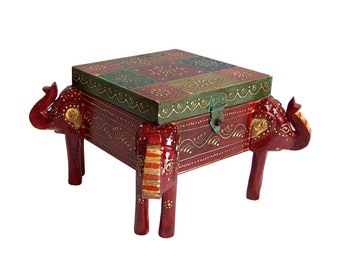 Houten kist Handgeschilderde 4 kant olifant sieraden doos make-up doos handgemaakte houten opbergdoos Snuisterijdoosje Indian Home Decor Olifant Decor