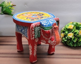 Wooden Elephant Stool Elephant Table Hand painted Decorative stool Wooden Stool Elephant Decor Wooden Stand Indian Home Decor Step Stool