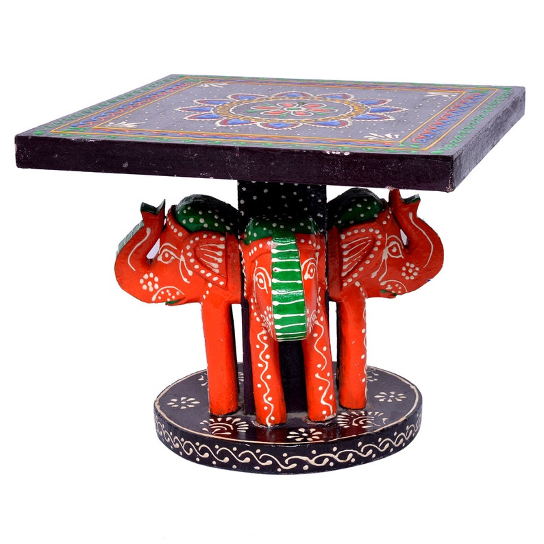 Wooden Elephant Table 4 Side Elephant Decorative Stool Etsy
