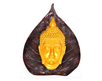 Resin Tabletop Gautam Buddha Statue, Leaf Design 3D Embedded Buddha Sculpture, Indian Decorative God Idol for Home Decor, Table Decor