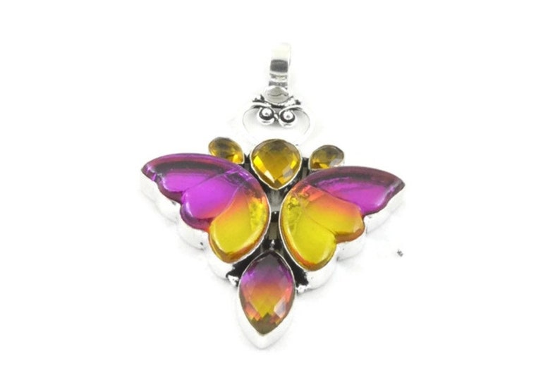 Citrine Carving Gemstone Silver Plated Handmade Design Pendant Multi Tourmaline Quartz