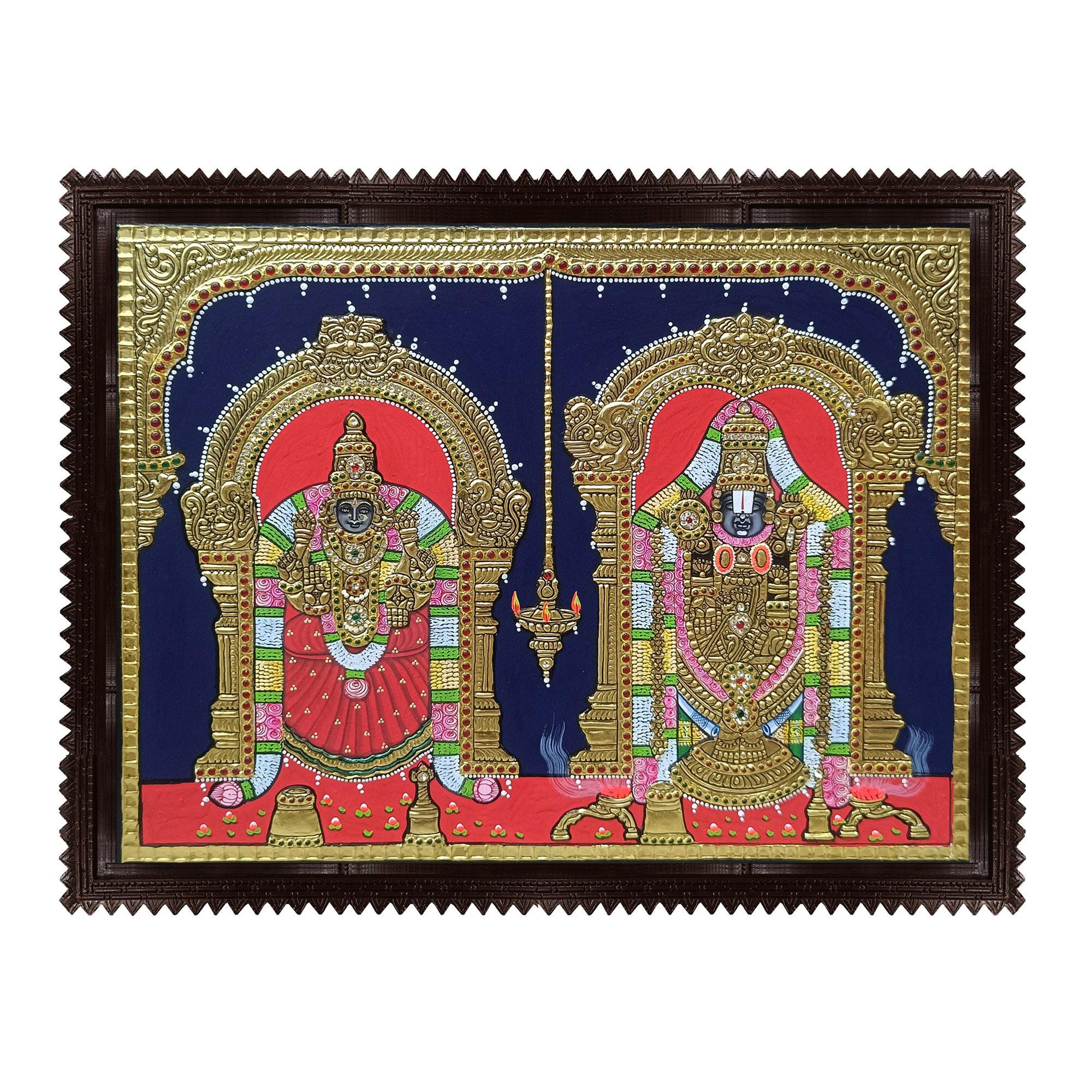 22K Gold Tanjore Painting: Padmavati Devi & Tirupati Balaji Ddp