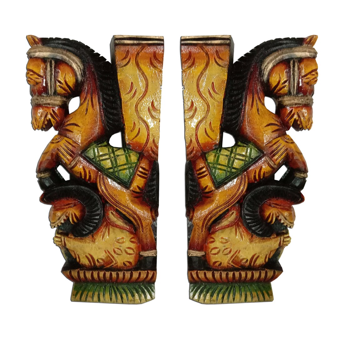Hand Carved Wooden Wall Brackets of Horse & Yali. South Indian Etsy