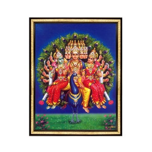 Murugan with Valli & Devyani Photo Frame: Hindu Deity Print