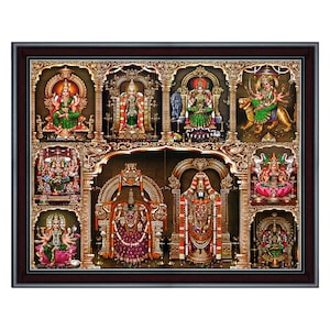 Cornice per foto religiosa all-in-one con 9 divinità indù, personalizzabile, regalo di anniversario per inaugurazione della casa, per sala di preghiera Puja