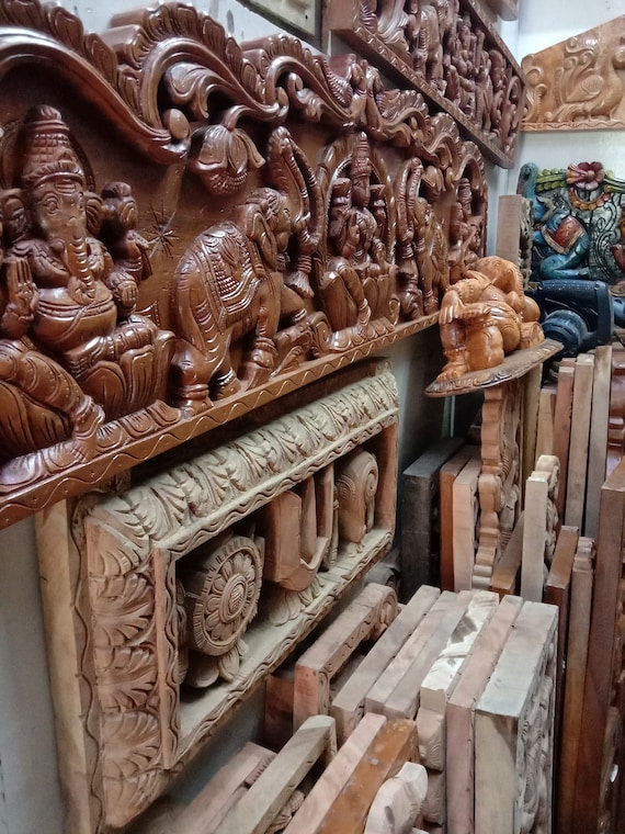 Handmade Jackfruit Wood Yali Wall Brackets, South Indian Decor