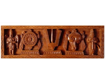 Handmade Garuda Shanku Chakra Naamam Wood Wall Decor Delivered Duty Paid For USA
