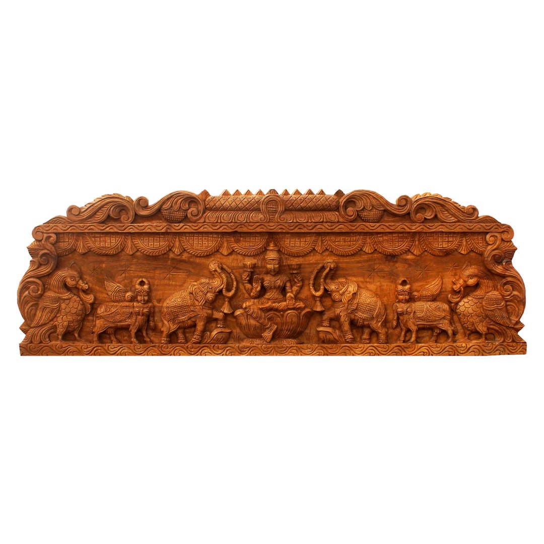 Handmade Kamadhenu Gajalakshmi Jackfruit Wood Carving, Pooja Room