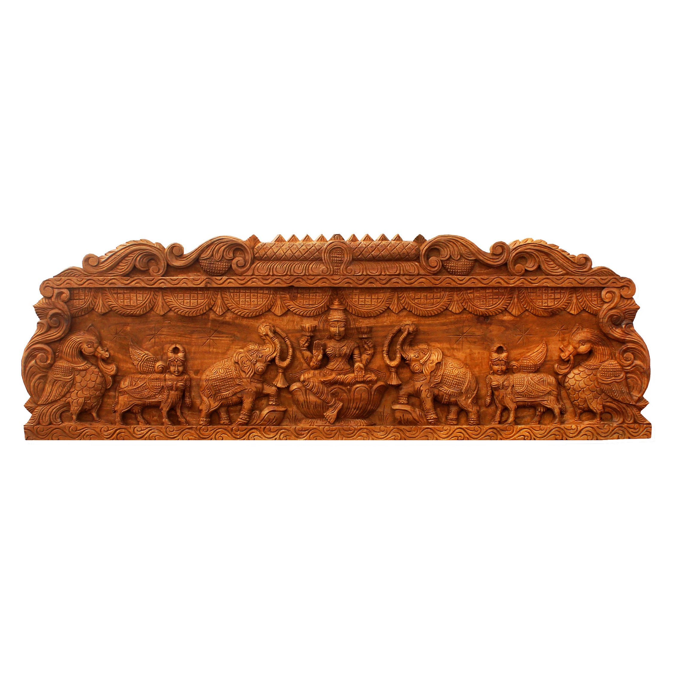 Carved Gajalakshmi Lintel Panel From Tamil Nadu - 19th Century Carved Gajalakshmi Lintel Panel From Tamil Nadu - 19th Century