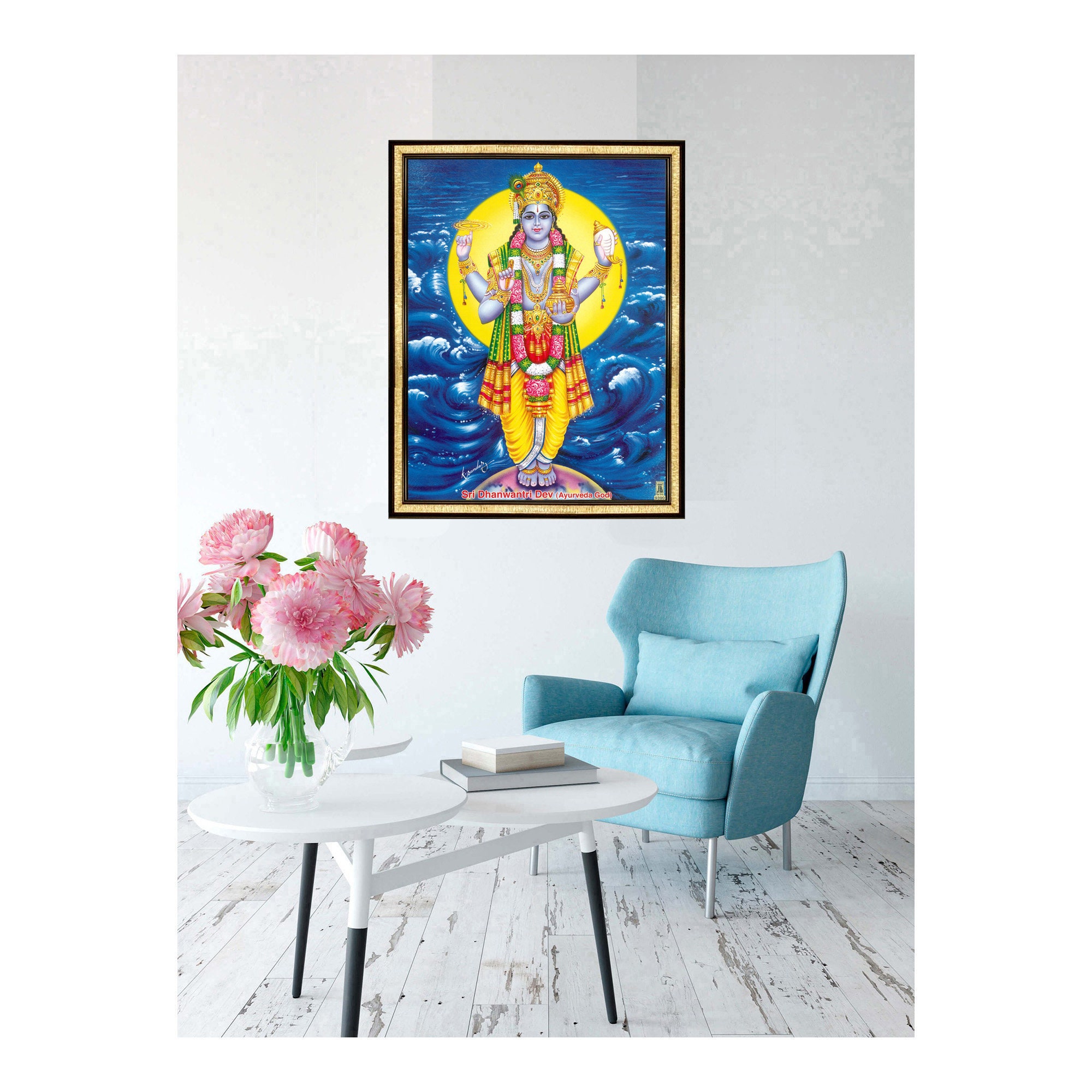 Cornice Decorativa Dhanvantari Dèva - Portafoto Con Vetro Acrilico Per Benedizioni Salute E Benessere - 25,4x35,5 Cm (Marrone)