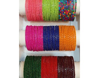 Kleurrijke glazen armbandset: Indiase trouwsieraden, 9 dozijn, (betaalbaar) bezorgd voor VS