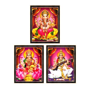 Cornici per foto di divinità indù: Lakshmi, Ganesha, Saraswati o 3 cornici a scelta per la Puja di inaugurazione della casa