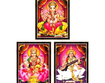 Marcos de fotos de dioses hindúes: Lakshmi, Ganesha y Saraswati para puja. Envío con impuestos pagados en EE. UU.