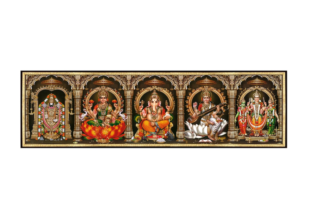 5in1 Hindu God Photo Frame, Religious Wall Art, Personalized Gift for