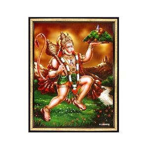 Cornice per foto di Lord Hanuman. Portare Sanjivani per salvare Lakshman. Regalo per qualcuno con una malattia prolungata