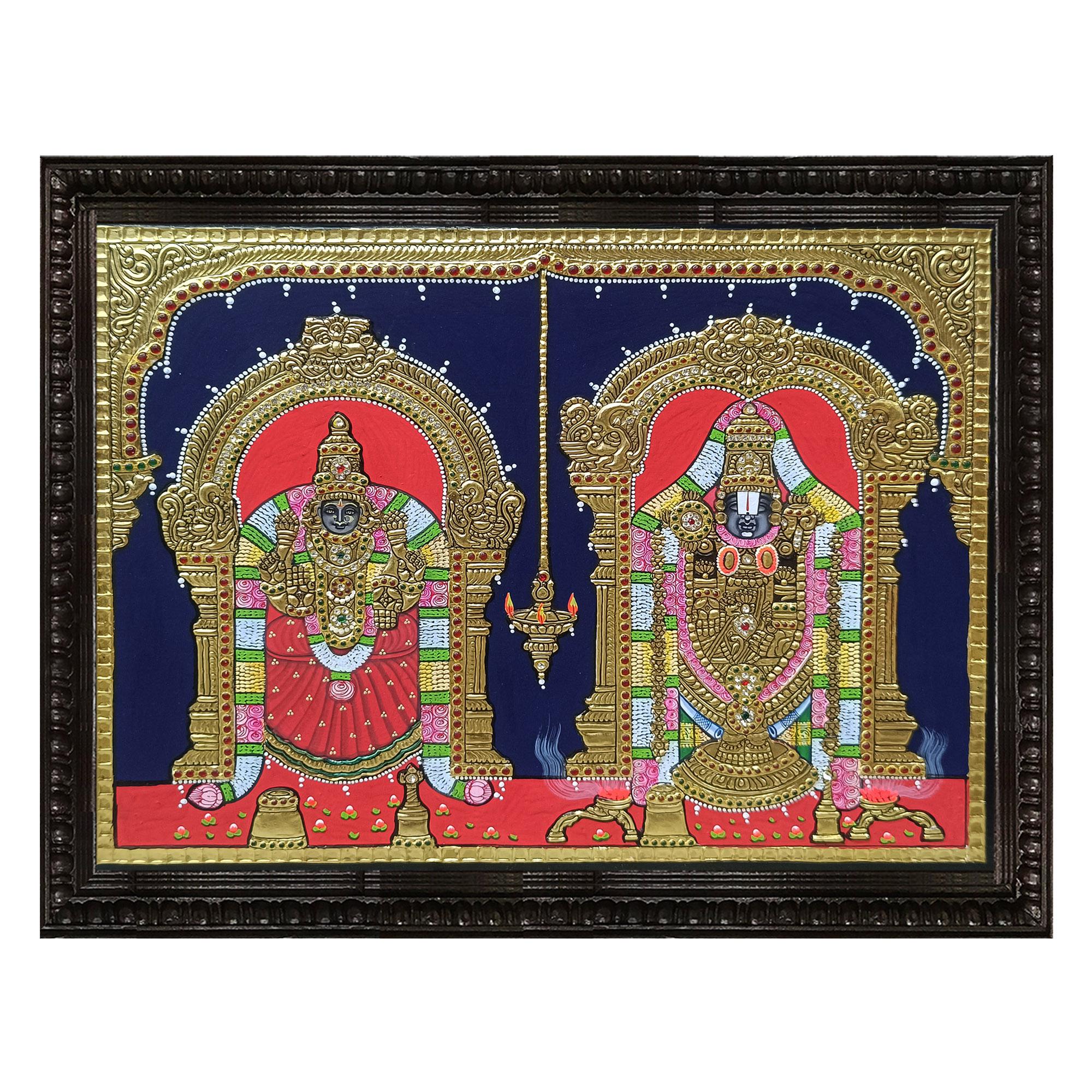 22K Gold Tanjore Painting: Padmavati Devi & Tirupati Balaji