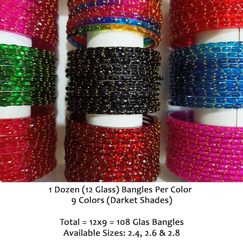 108 Glass Bangles in 9 Dark Colors Lovers Anniversary Gift Ddp-tariff ...