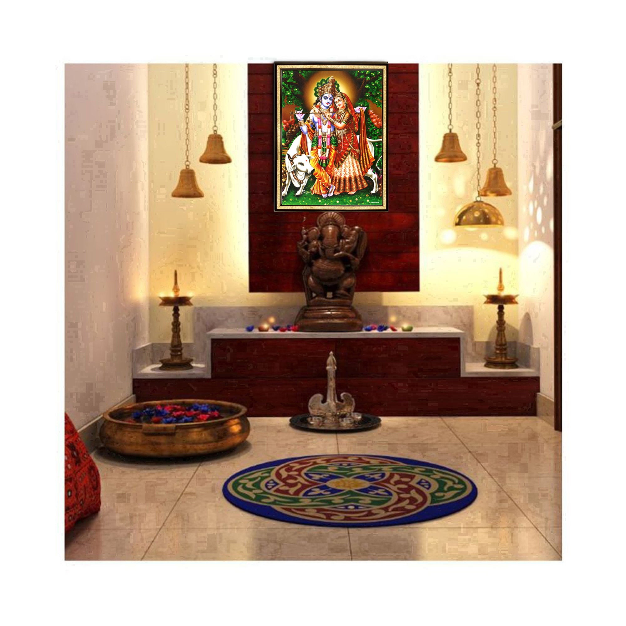 MANTRA SOUVENIR Radha Krishna Charan Paduka Box | Golden Lord Krishna & Radha Idol with Divine Feet | Hindu Spiritual Gift for Home Temple Office | Religious Showpiece for Puja Décor & Gifting