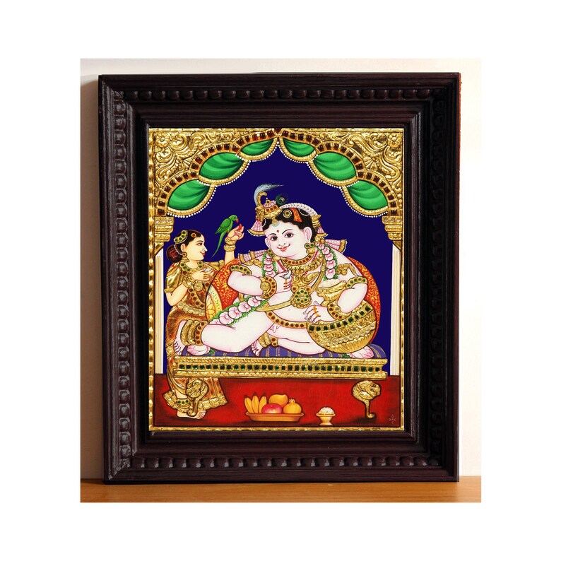 Veni Krishna Photo Print With Teak Wood Frame image 2
