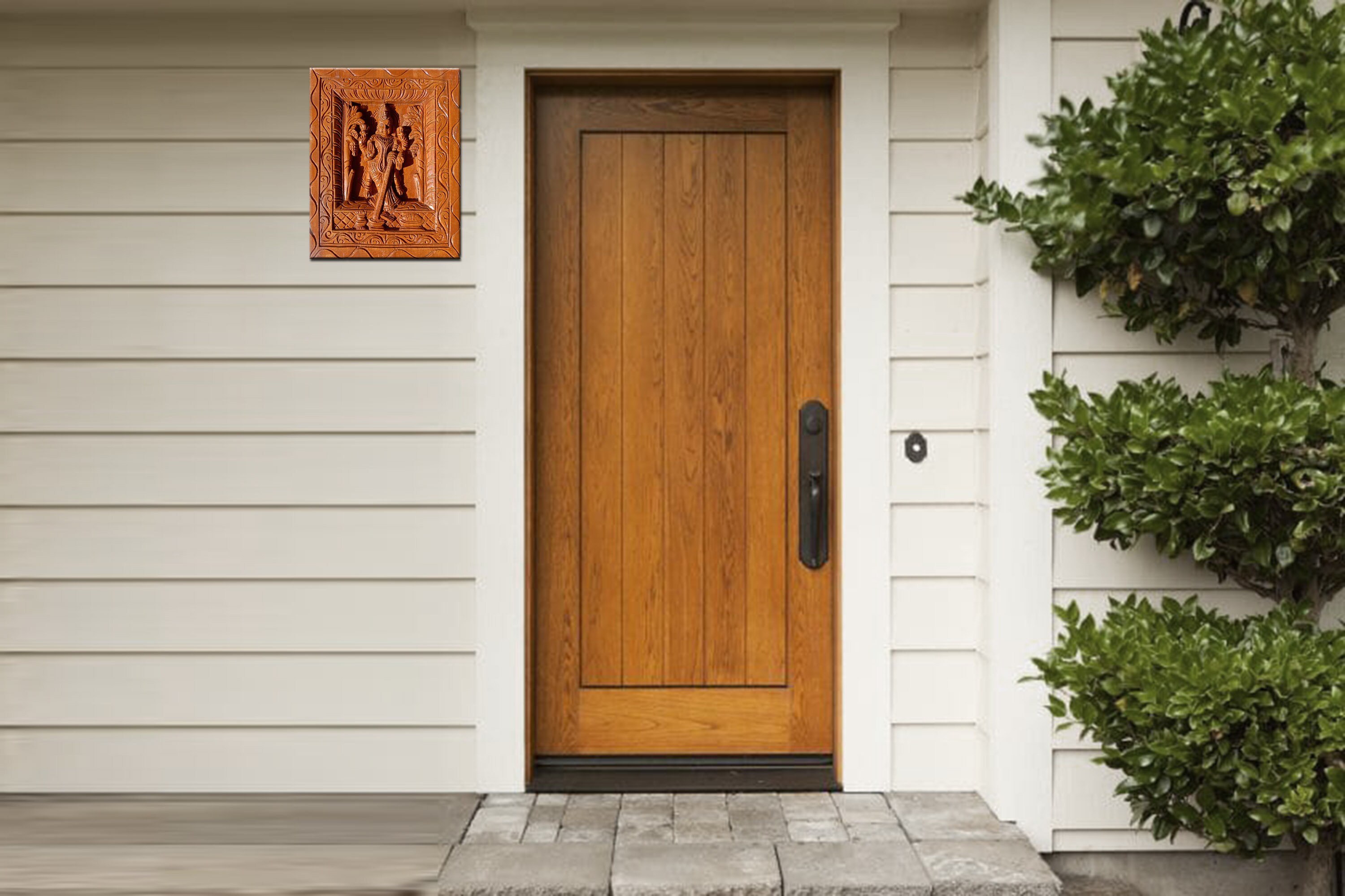 Wood Carving Goddess Grahalakshmi Home Entrance Door Wall Decor Wall