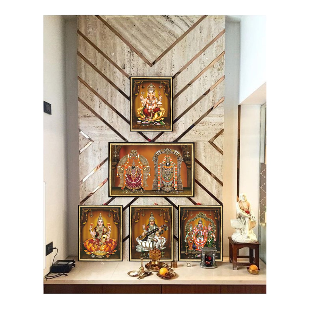 Buy Puja Room Setup 5 Photo Frames of Hindu God & Goddess, for Your