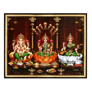 Cornice 3 in 1 per Lakshmi Ganesha Saraswati, montaggio a parete, pronta per la tua sala di preghiera