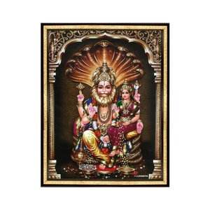 Lakshmi Narasiman Swamy-fotolijst, incarnatie van heer Vishnu. Decor halve man/leeuw