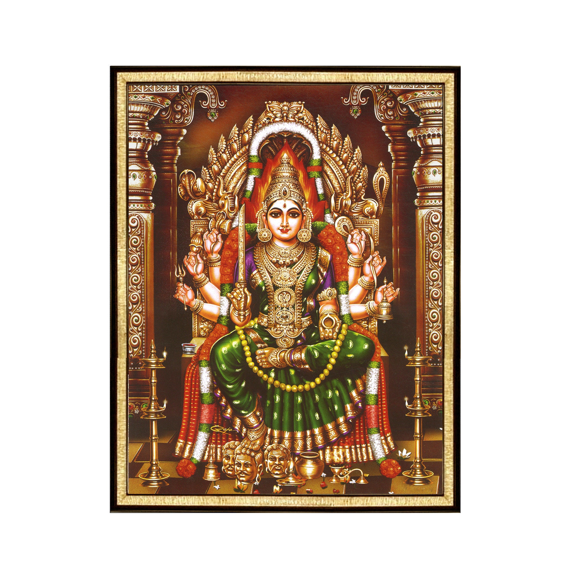 Abi Groups Cornice In Legno Con Divinità Hindu Karumaariyamman - 33x25 Cm, Fatto A Mano