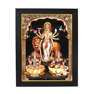 Goddess Durga/Ambe/Sherawali Maa with Lakshmi & Saraswati Religious Decor Photo Frame