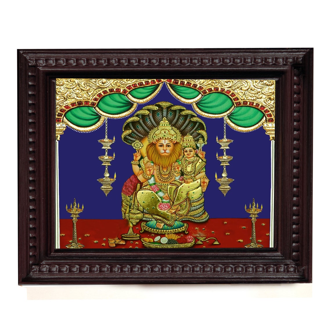 Lakshmi Narasimha Photo Print With Teak Wood Frame Delivered Duty Paid ...