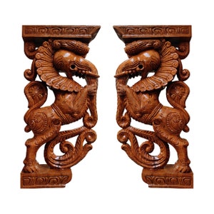 18&quot; Yali Wall Brackets. Ancient Spiritual Protector Of Hindu Puja Room
