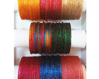 Size 2.10 Glass Bangle Set: 96 Pieces, 8 Colors Delivered Duty Paid For USA