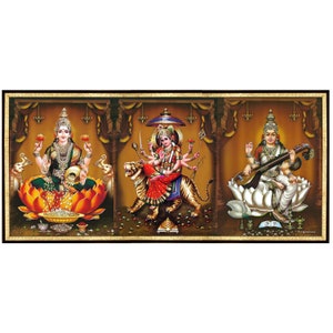 Hindu Goddesses Photo Frame, Lakshmi Durga Maa Saraswati Wall Decor For Puja Room