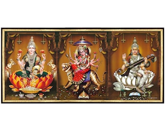 Hindu Goddess Photo Frame, Lakshmi Durga Maa Saraswati Wall Decor For Pooja Room