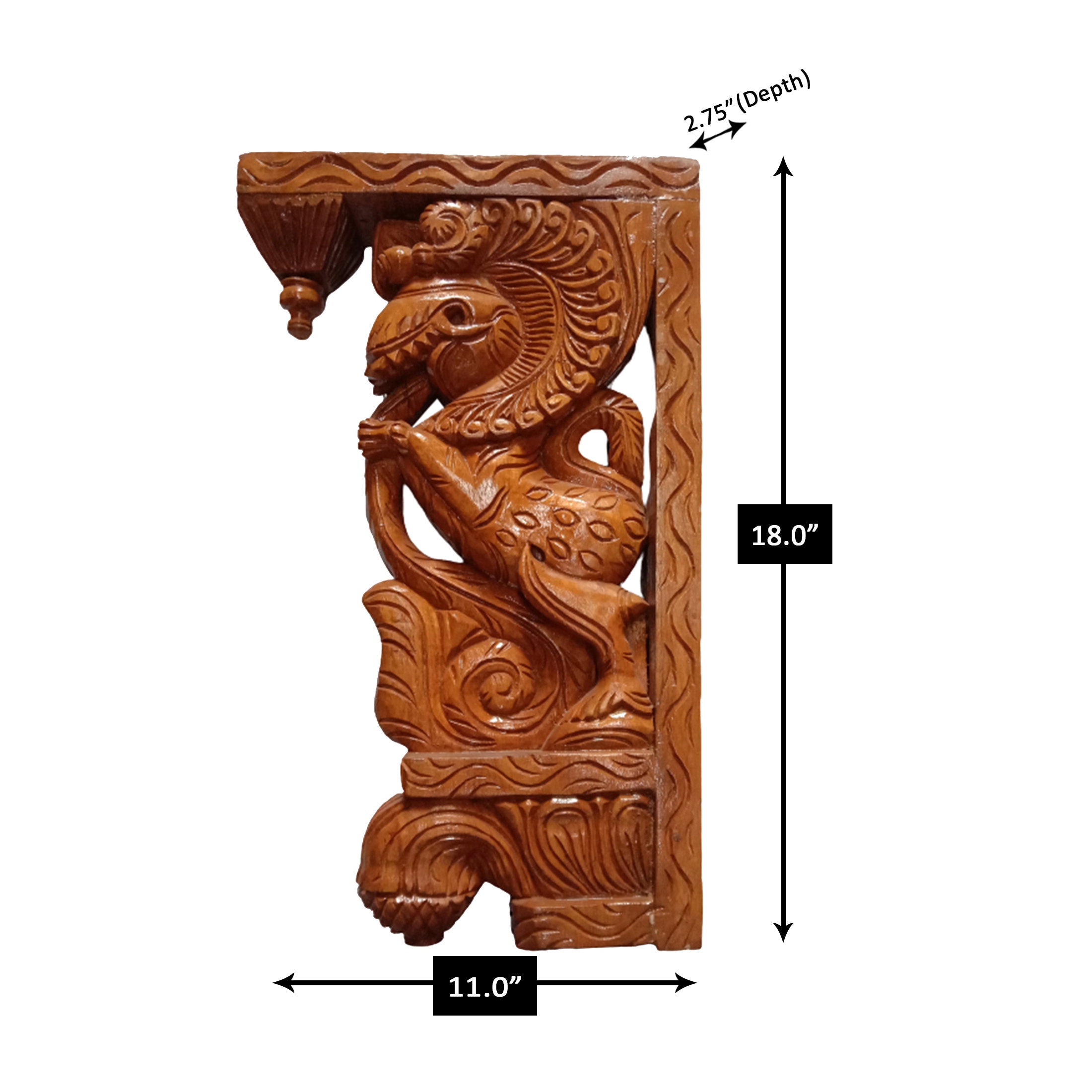 Handmade Jackfruit Wood Yali Wall Brackets: Traditional Indian