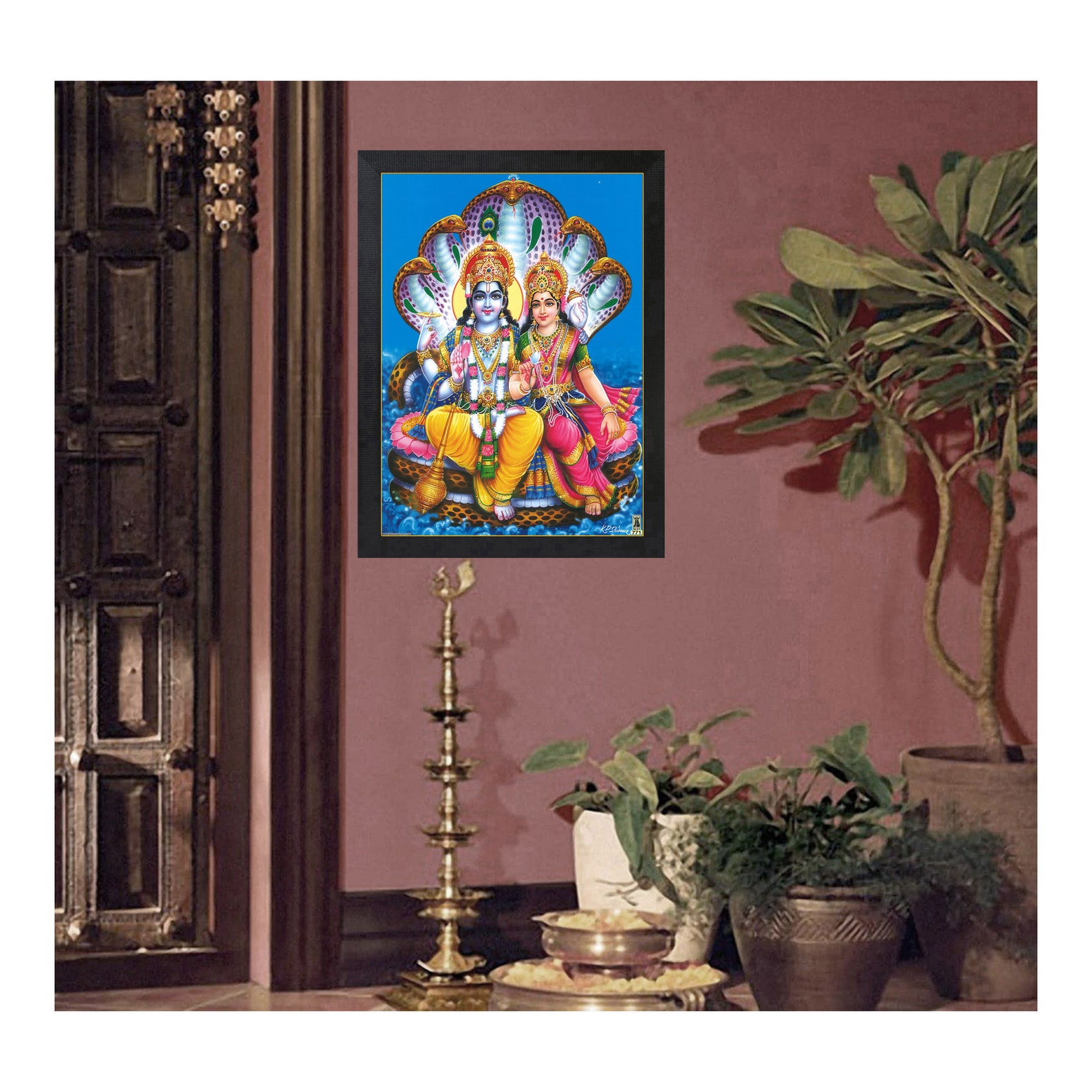Vishnu Lakshmi Digital Print Picture Frame Temple Room Wall Etsy