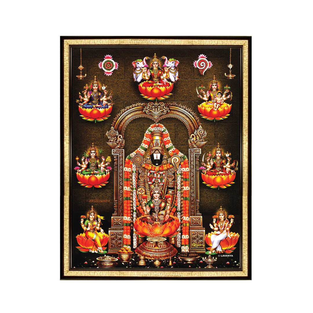 Lord Perumal With Astalakshmi Photo Frame, Hindu God Frames for New