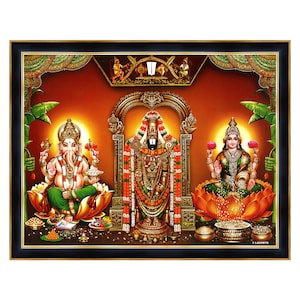 Hindu Gods Photo Frame: Vinayagar, Venkateswara, Lakshmi Devi Wall Art