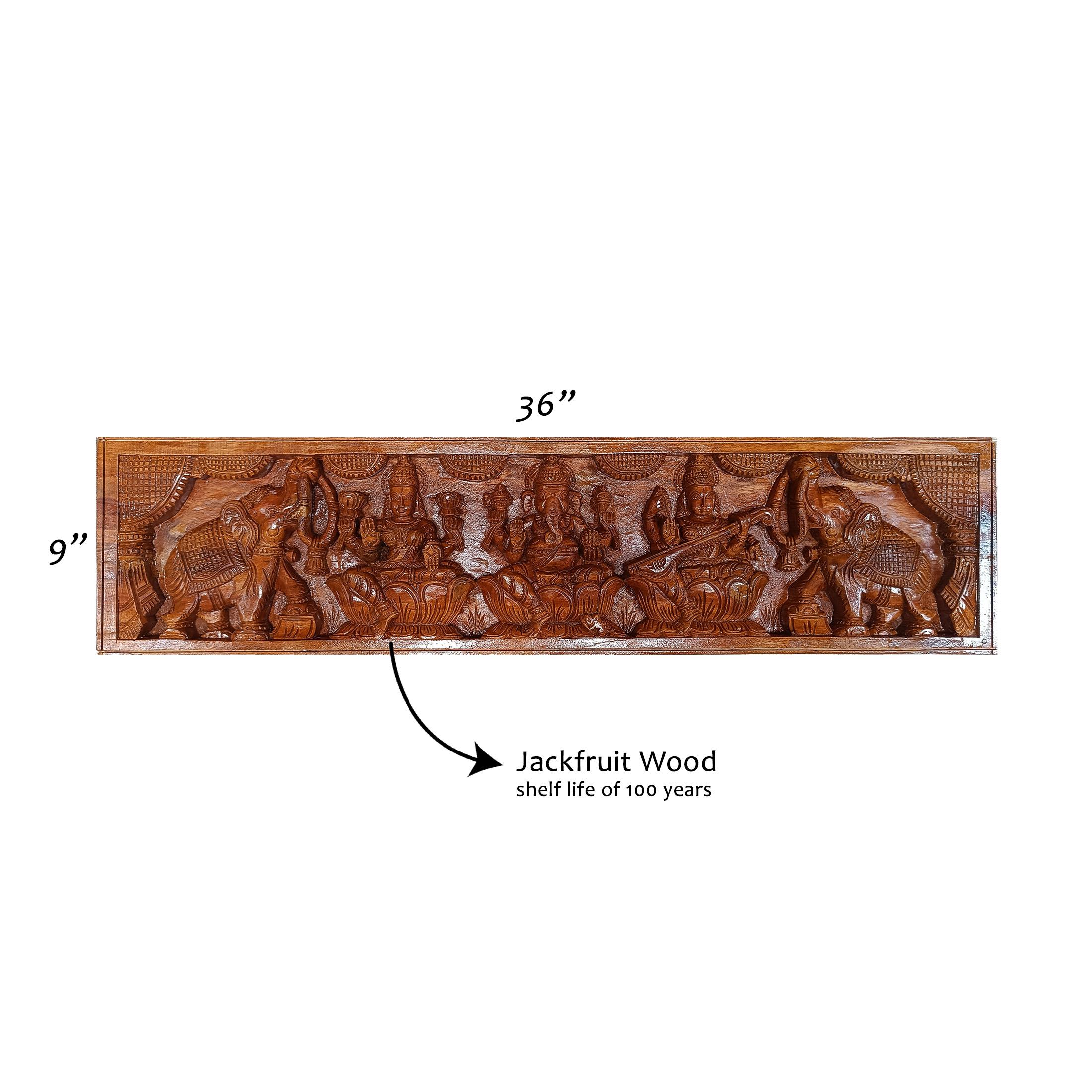 Lakshmi Ganesha & Saraswati Wooden Decor for Puja Room. South