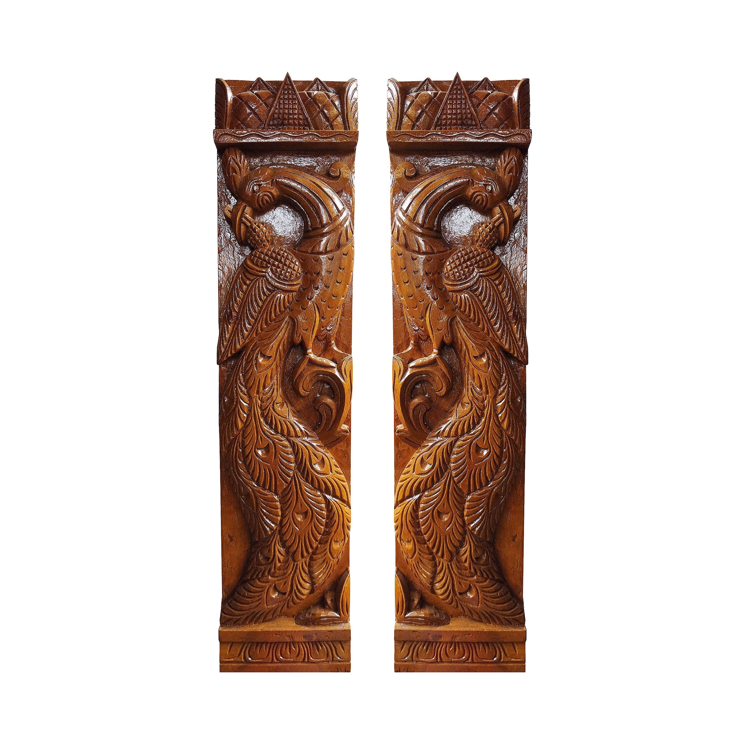 Teakwood Peacock Wall Art, Jackfruit Wood Carving, Set of 2 - Etsy