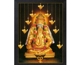 Pillayarpatti Karpaga Vinayagar in Golden Kavach Photo Frame. South India Ganesha Temple near Karaikudi