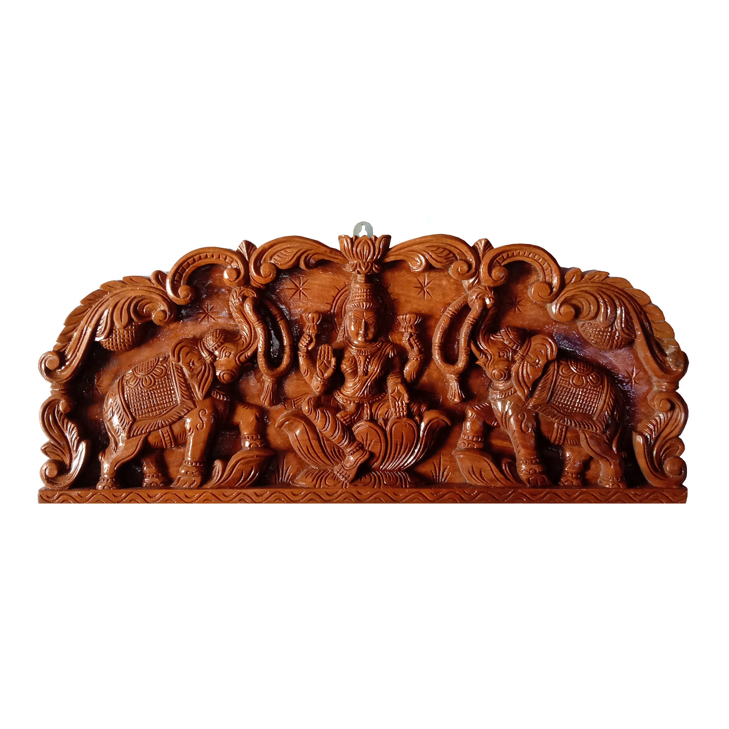 Handmade Gajalakshmi Jackfruit Wood Carving: Hindu Goddess Decor