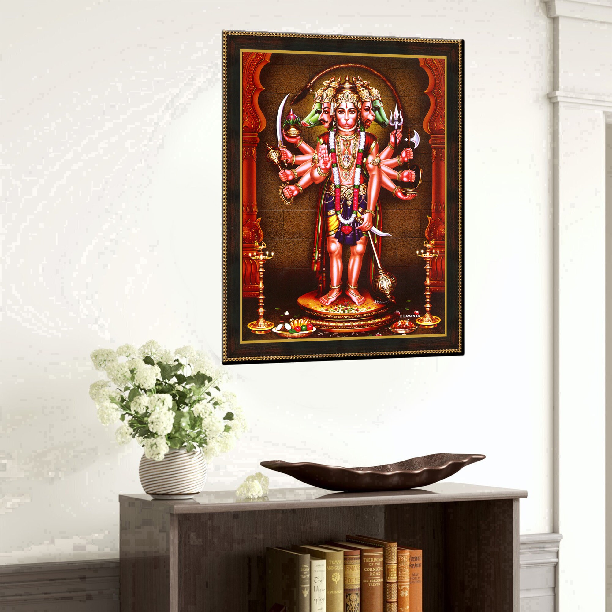 Panchmukhi Hanuman - Cornice portafoto in oro grande (30 x 30 cm
