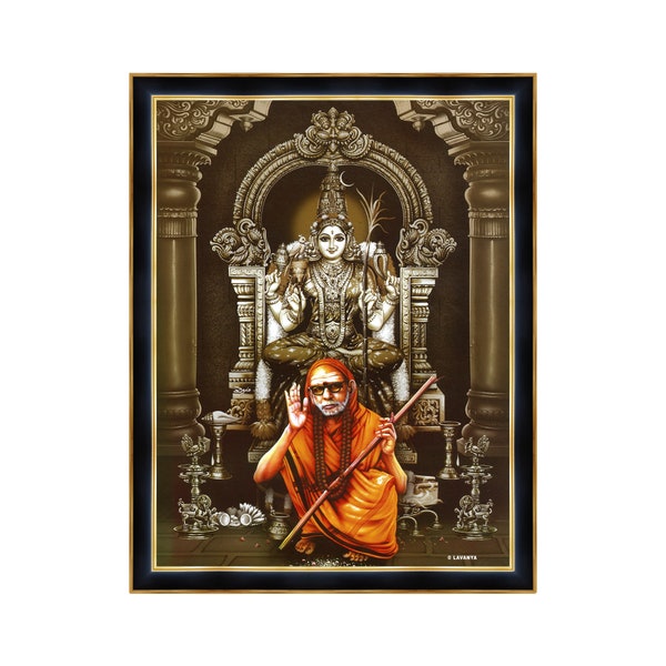 Mangadu Kamatchiamman With Kanchi Sri Sankaracharya Maha Periyava Divine God Frame, Jagadguru Wall Hangings for your puja room