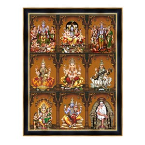 Cornice portafoto 9 in 1 Gods & Goddess. Personalizzazione accettata. Perfetta per ogni sala Puja