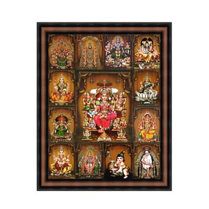 12+1 God & Goddess Photo Frame, 100% Customization, Replace Re-Arrange Of Hindu Deities, House Warming Religious Gift For Puja Room