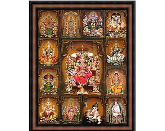 12+1 God & Goddess Photo Frame, 100% Customization, Replace Re-Arrange Of Hindu Deities, House Warming Religious Gift For Puja Room