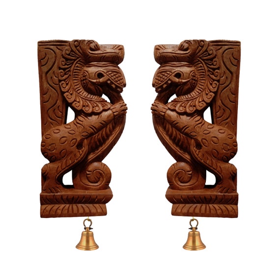 Handmade Yali Wooden Wall Brackets: Intricate South Indian Decor Delivered Duty Paid For USA