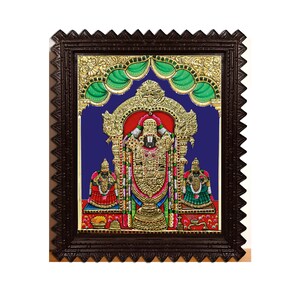 Venkateswara Swamy Padmavati Devi & Mahalakshmi Photo Print With Teak Wood Frame